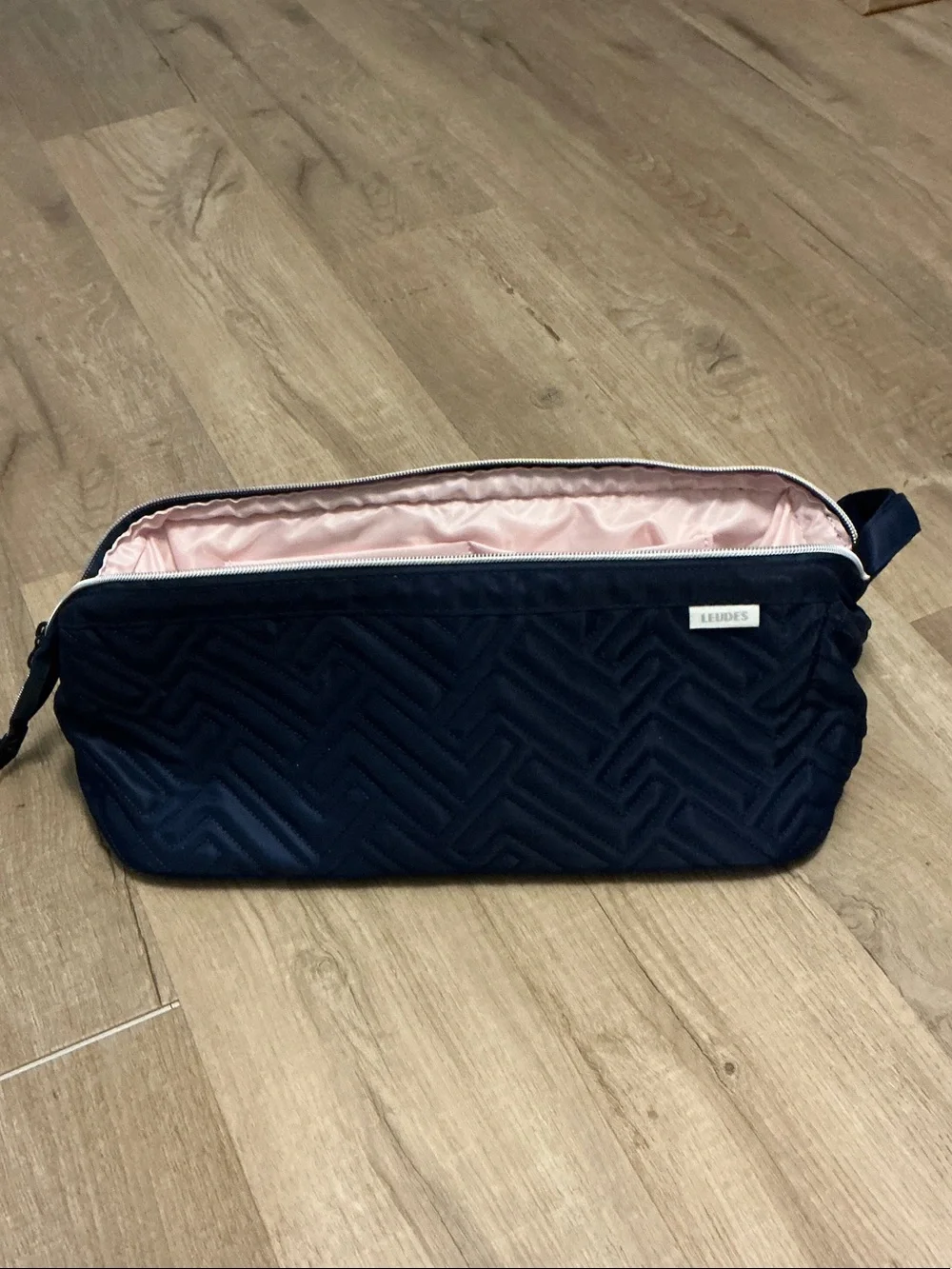 Navy Quilted Cosmetic Case with Pink Lining